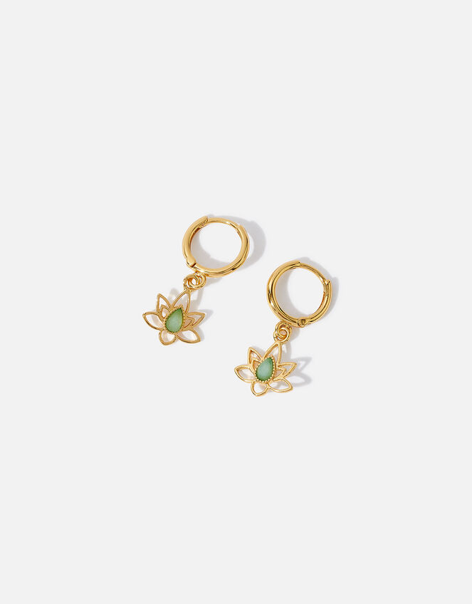 14ct Gold-Plated Power Stone Charm Aventurine Earrings, , large