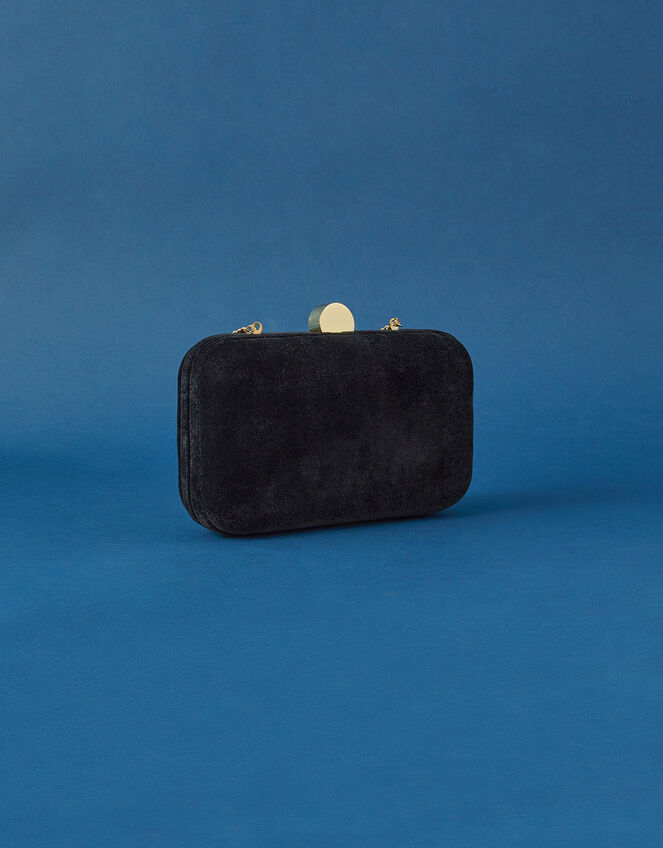 Velvet Hardcase Clutch Bag, Black (BLACK), large