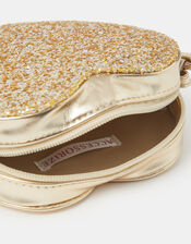 Girls Glitter Metallic Heart Bag, , large