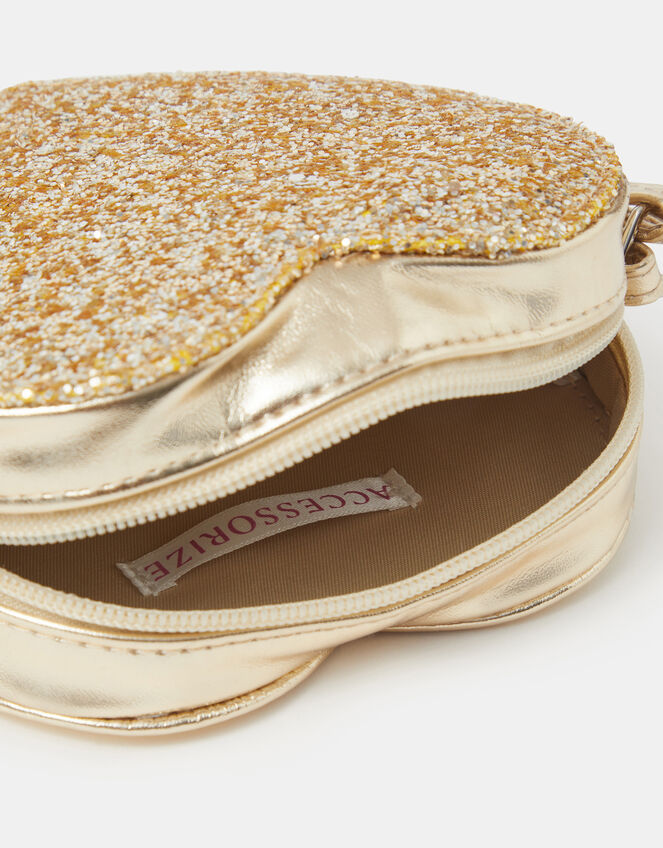 Girls Glitter Metallic Heart Bag, , large
