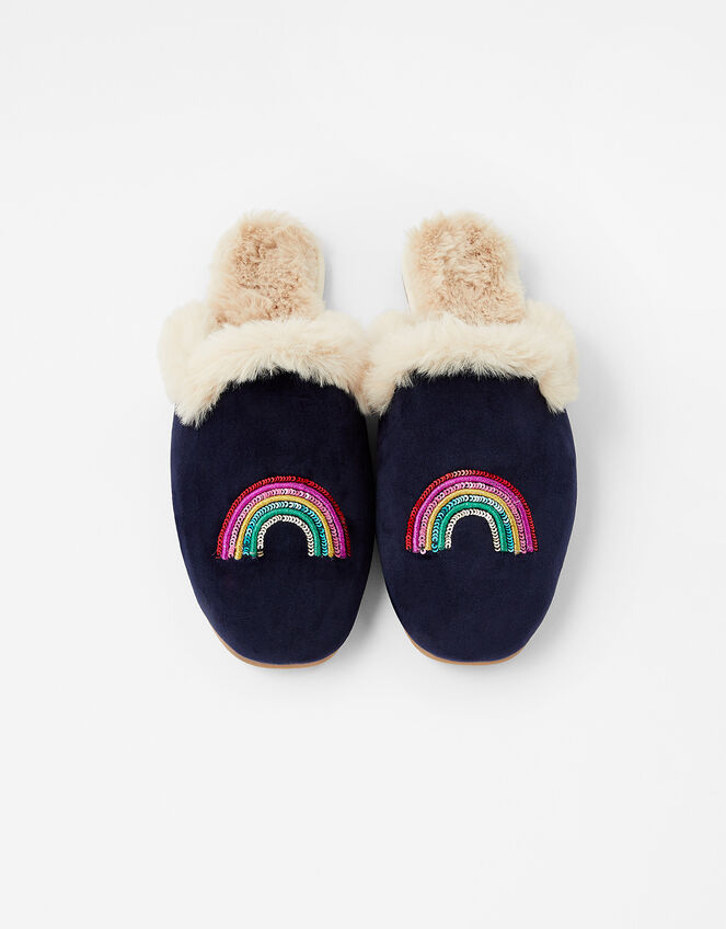 Sequin Rainbow Mule Slippers, Blue (NAVY), large