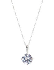 Sterling Silver Round Cut Solitaire Necklace, , large