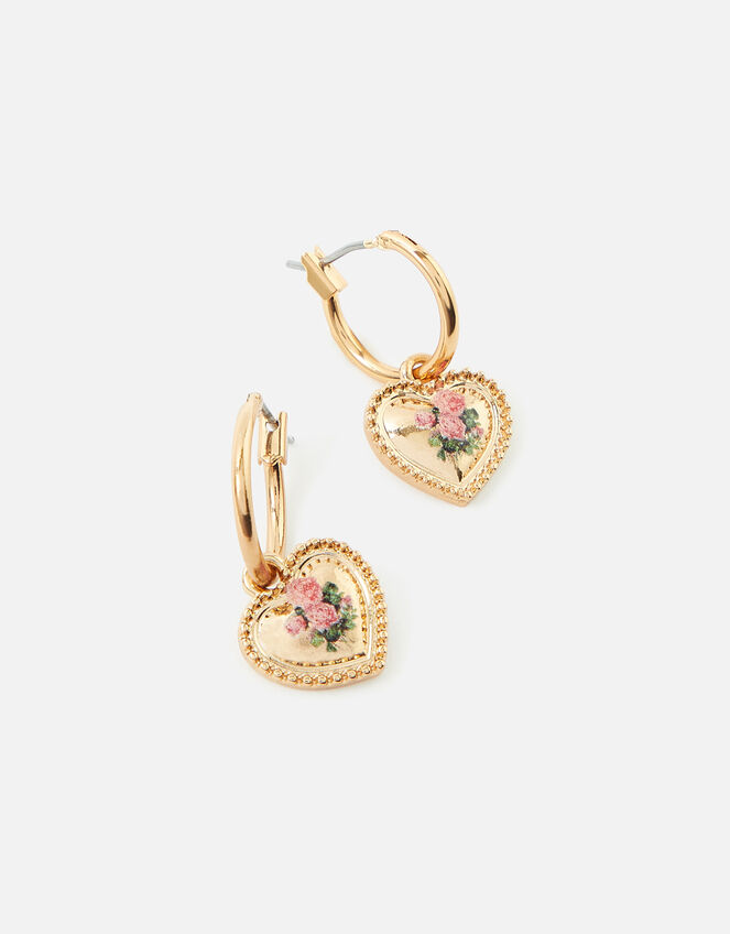 Romantic Ramble Rose Print Heart Earrings, Cream (PEARL), large