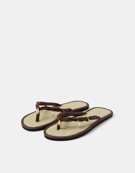 Shell Charm Seagrass Flip Flops, Brown (CHOCOLATE), large