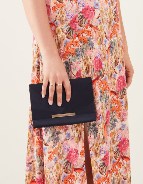 Satin Fold Over Clutch Bag, Blue (NAVY), large