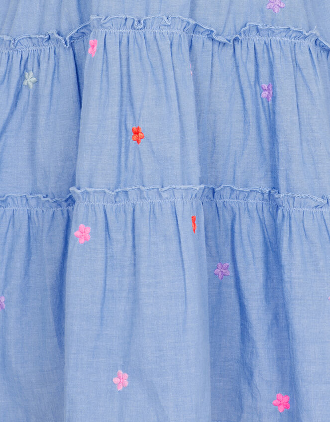 Kids Floral Embroidered Chambray Dress, Blue (BLUE), large