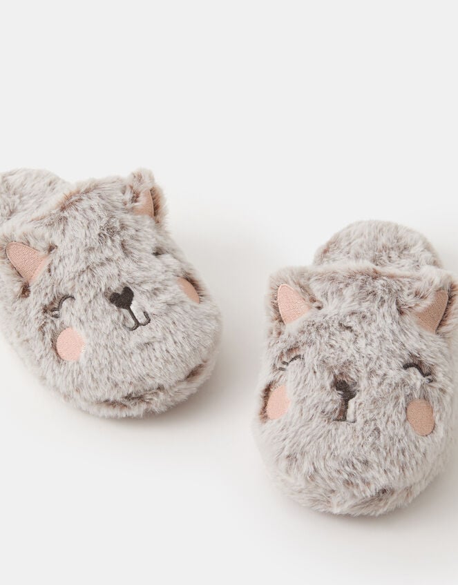 Girls Fluffy Cat Slippers, Natural (NATURAL), large
