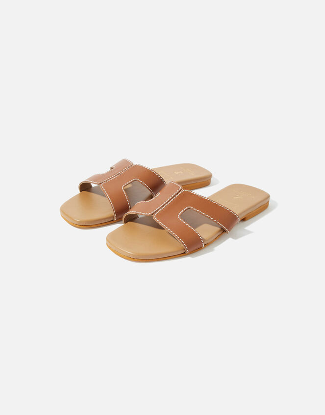 Contrast Stitch Leather Sandals , Tan (TAN), large