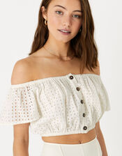 Broderie Crop Top, Ivory (IVORY), large