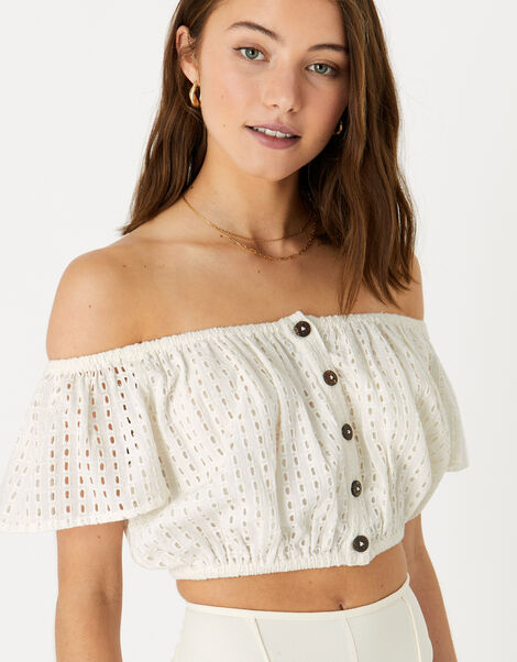 Broderie Crop Top Ivory, Ivory (IVORY), large