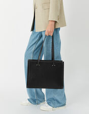 Faux Croc Trim Book Tote Bag, Black (BLACK), large