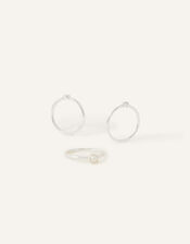 Sterling Silver-Plated Rings Set of Three, Cream (PEARL), large