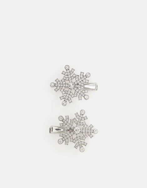 2-Pack Diamanté Snowflake Hair Clips, , large