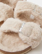 Fluffy Buckle Slippers, Cream (CREAM), large