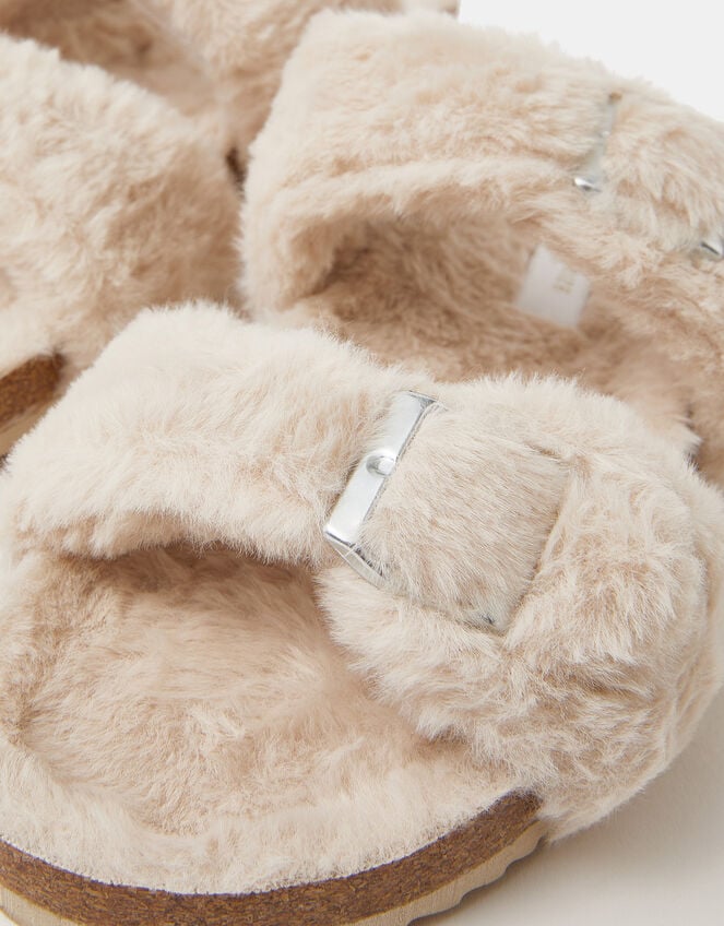Fluffy Buckle Slippers, Cream (CREAM), large