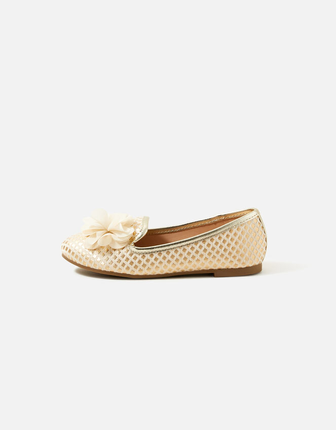 Kids Jacquard Corsage Slipper Shoes, Gold (GOLD), large