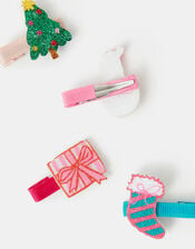 4-Pack Girls Christmas Hair Clips, , large