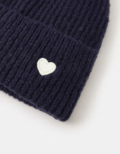 Heart Ribbed Beanie Hat, , large