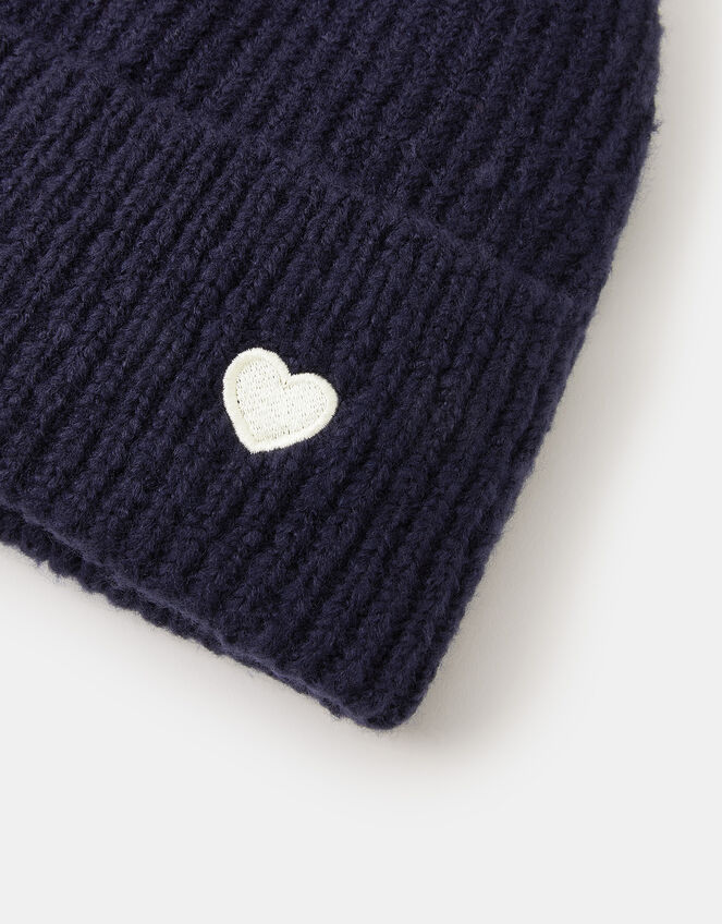 Heart Ribbed Beanie Hat, , large
