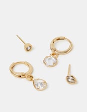 4-Pack 14ct Gold-Plated Crystal Hoop & Stud Earrings, , large