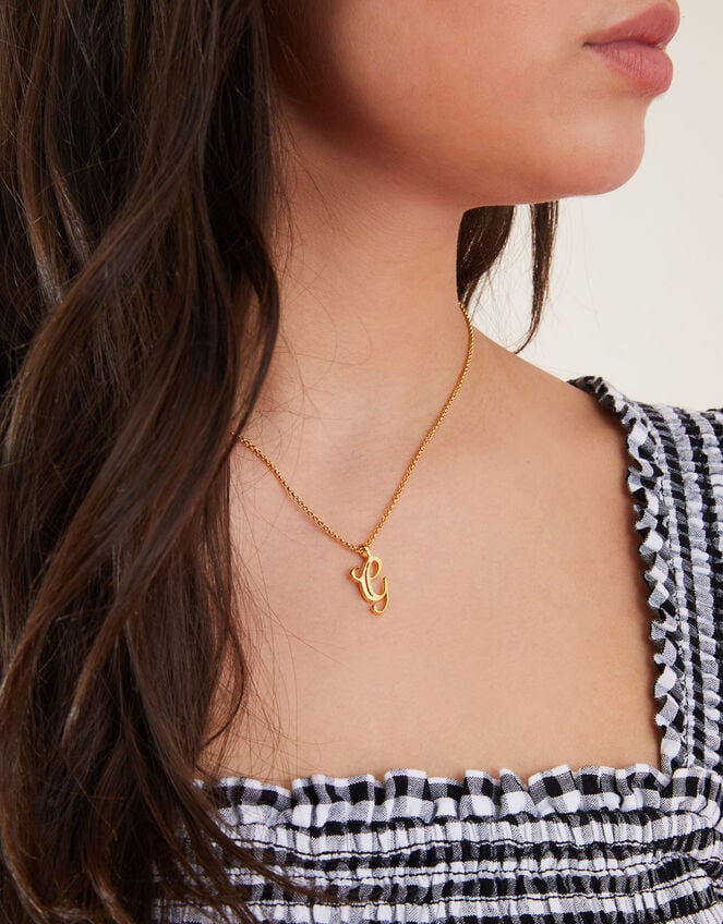 14ct Gold-Plated Script Initial Pendant Necklace, Gold (GOLD), large