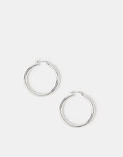 Sterling Silver-Plated Tube Hoop Earrings, , large