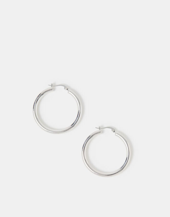 Sterling Silver-Plated Tube Hoop Earrings, , large