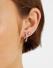 6-Pack Pavé Heart Stud and Hoop Earrings Silver, , large