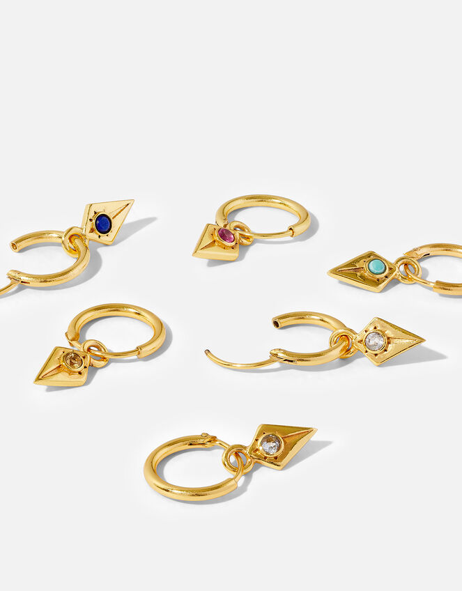 14ct Gold-Plated Birthstone Triangle Hoop Earring , Gold (GOLD), large