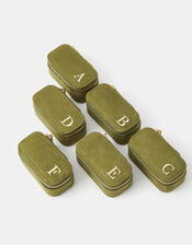 Mini Faux Suede Initial Jewellery Box, Green (OLIVE), large