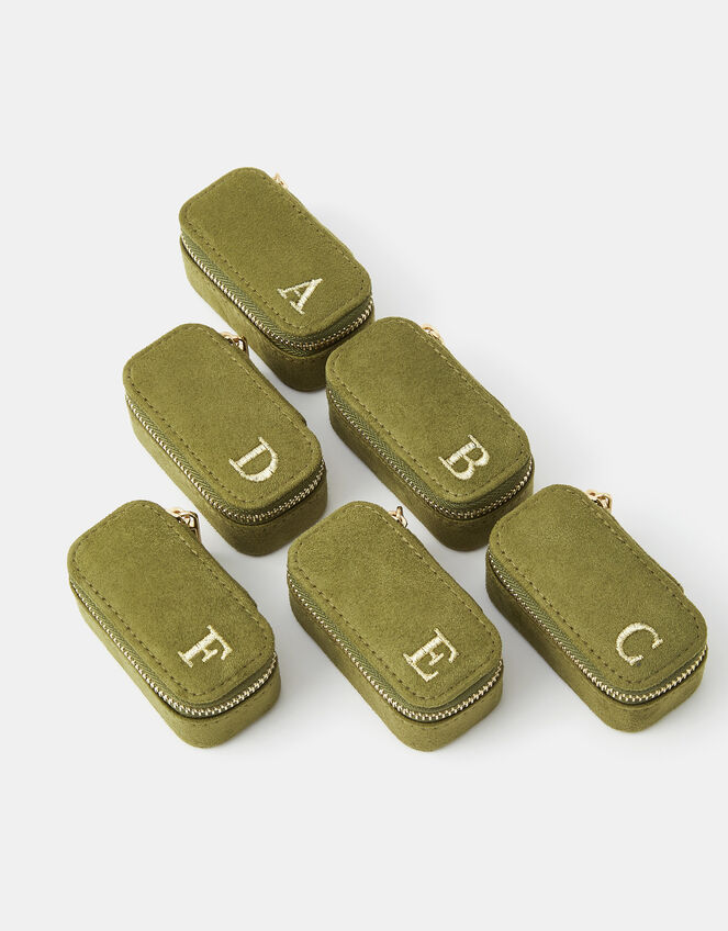 Mini Faux Suede Initial Jewellery Box, Green (OLIVE), large