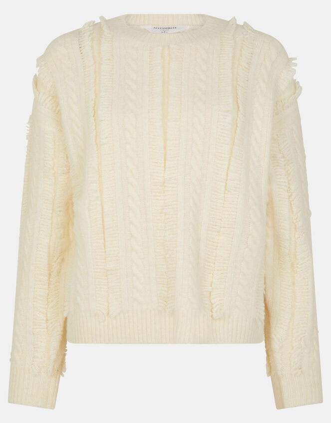 Fringe Cable Knit Jumper, Cream (CREAM), large