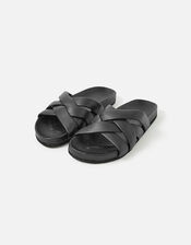 Chunky Woven Leather Sandals, Black (BLACK), large