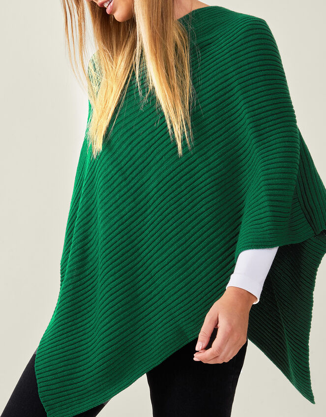 Ribbed Poncho, Green (GREEN), large