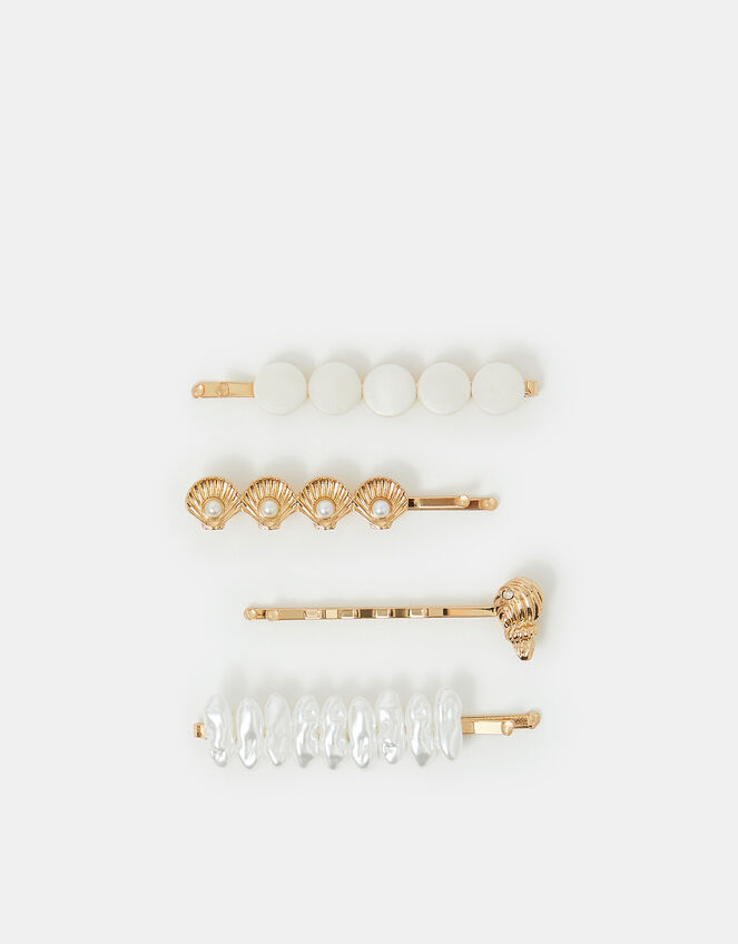 4-Pack Shell Pearl Hair Slides, , large