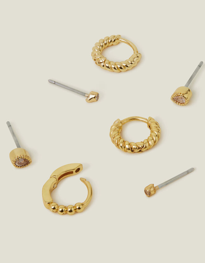 4-Pack 14ct Gold-Plated Sparkle Stud and Hoop Earrings, , large