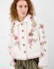 Floral Embroidered Quilted Jacket, Ivory (IVORY), large