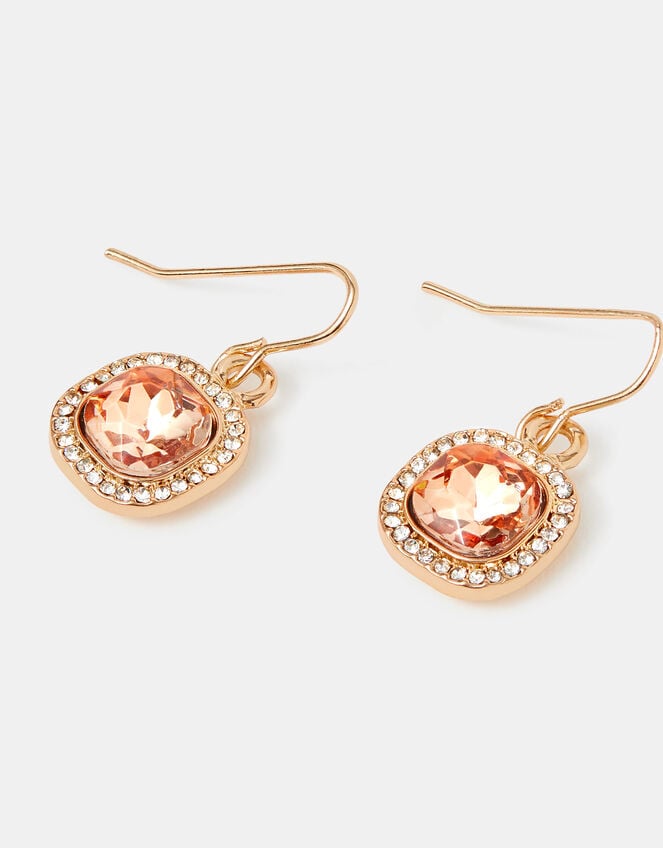 Mini Square Gemstone Drop Earrings, , large