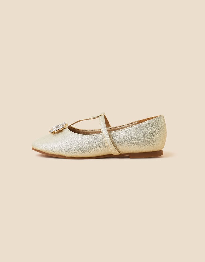 Girls Shimmer Gem Ballerina Flats, Gold (GOLD), large