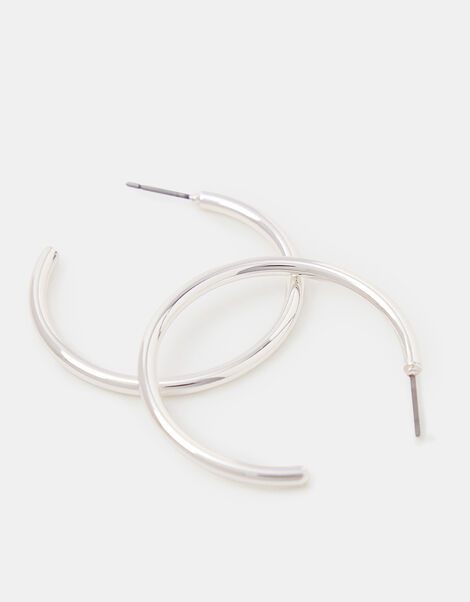Medium Tube Hoop Earrings, Silver (SILVER), large