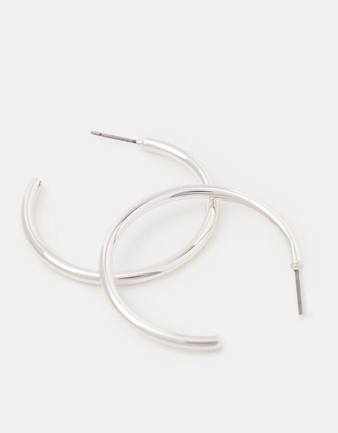 Medium Tube Hoop Earrings, Silver (SILVER), large