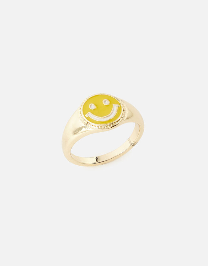 Eye Candy Enamel Smiley Ring, Yellow (YELLOW), large