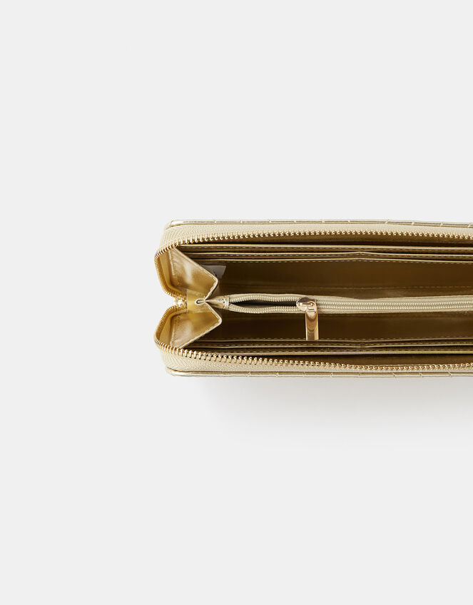 Quilted Star Zip-Around Wallet, Gold (GOLD), large