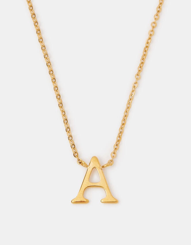 Stainless Steel Initial Pendant Necklace, Gold (GOLD), large