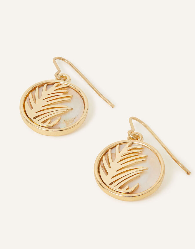 Mother of Pearl Circle Leaf Earrings , , large