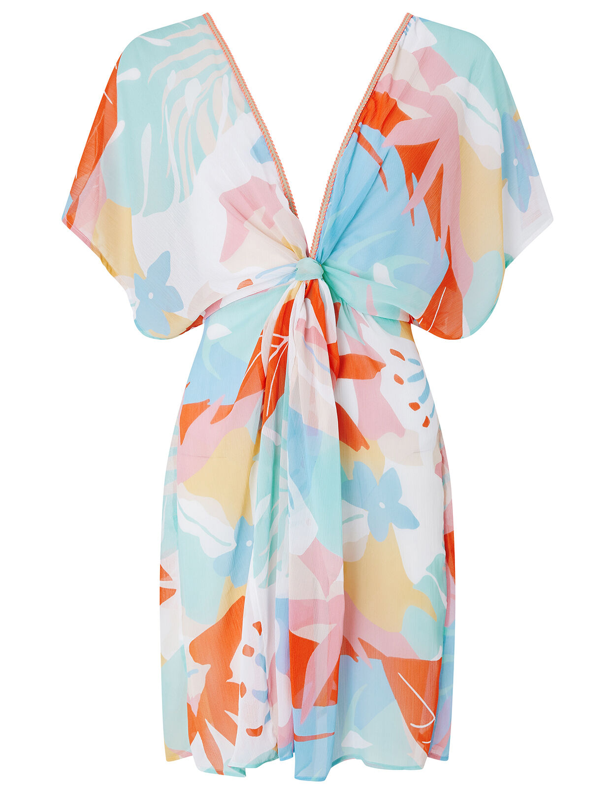 Palm Print Beach Kaftan in Recycled Polyester Blue