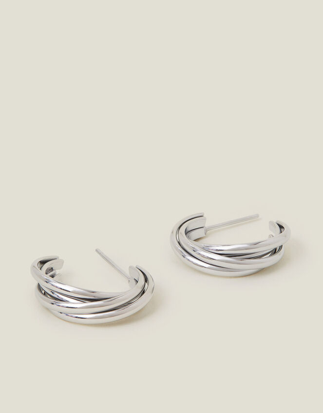 Platinum-Plated Stainless Steel Twist Hoop Earrings, , large
