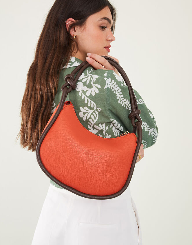 Contrast Piped Knot Shoulder Bag, , large
