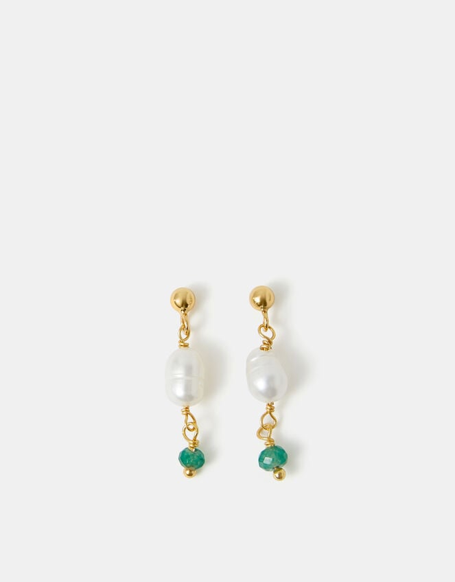 14ct Gold-Plated Pearl Stone Drop Earrings, , large
