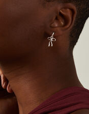 Sterling Silver-Plated Bow Drop Hoops, , large
